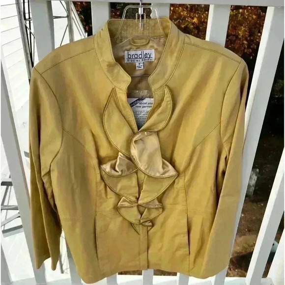 Bradley Bayou Yellow Ruffled Leather Jacket Womens Sz 1X NWT 